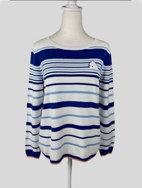 NEW Talbots Crew Neck Lightweight Striped Whale Sweater